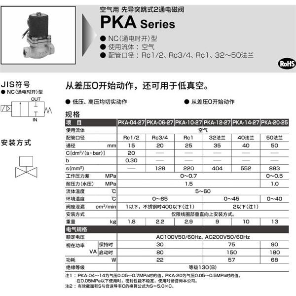 CKD喜開(kāi)理空氣用先導(dǎo)突跳式2通電磁閥PKA-06-27-C-AC200V