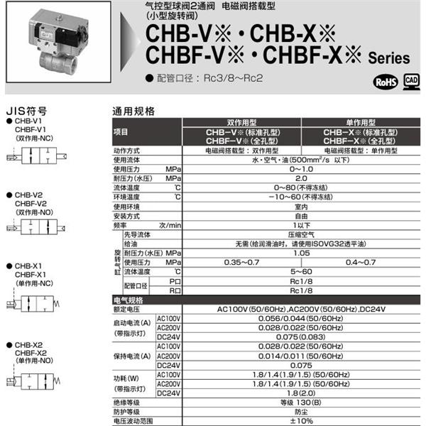 CKD喜開理氣控式球閥2?3通CHBF-X2-40-ND2-WS-AC100V