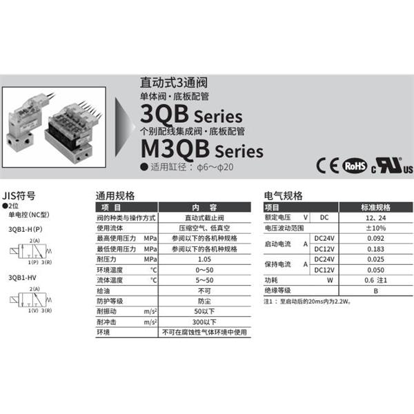 CKD喜開理直動式3通電磁閥3QB119-M5-C22H-3