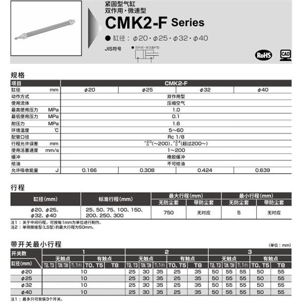 CKD喜開(kāi)理緊固型氣缸CMK2-F-CB-32-100-T0H-R-MI