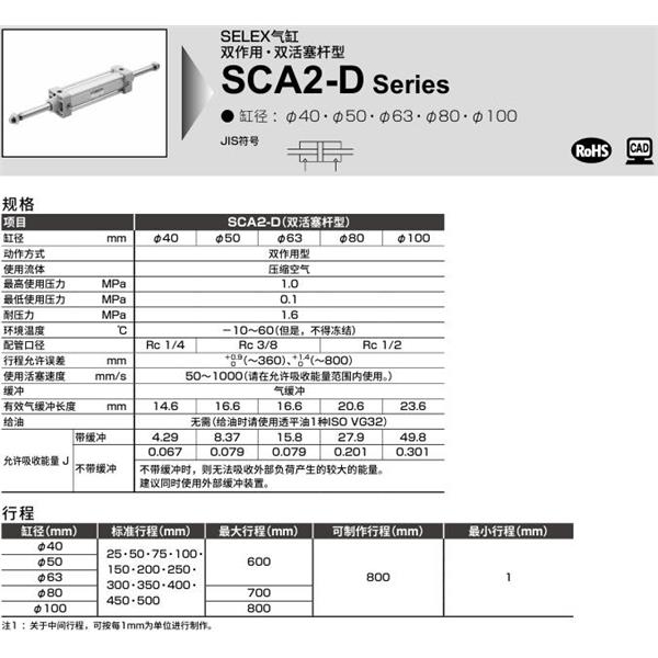 CKD喜開理SELEX氣缸SCA2-D-TA-100B-100-SI