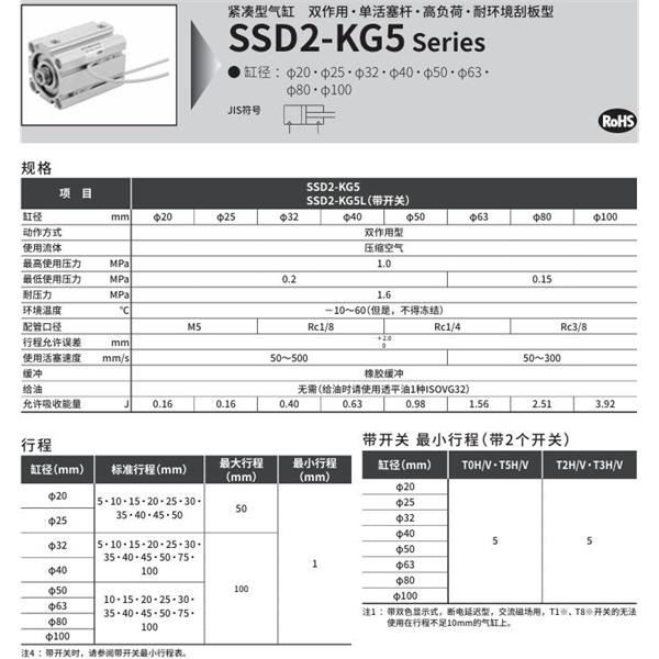 CKD喜開理緊湊型氣缸SSD2-KG5L-20-5-T0H-R-N-LB-I