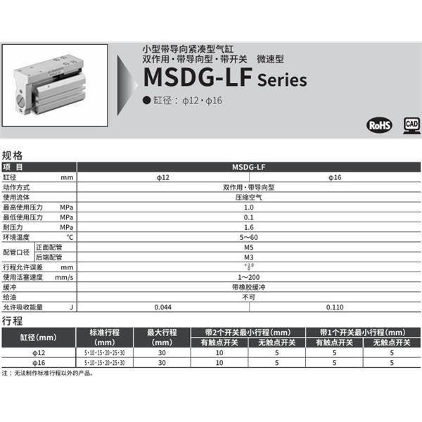 CKD喜開理小型緊湊型氣缸MSDG-LF-12-5-F2V-R